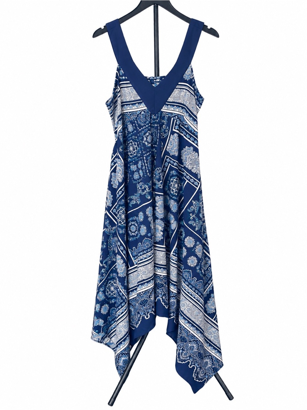 Blue Paisley Handkerchief Hem Dress - Women